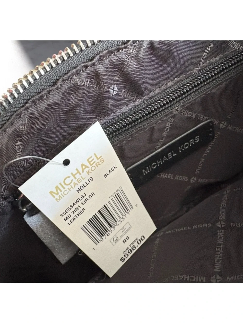 Michael Kors Black and White MK Monogram Crescent Shoulder Bag